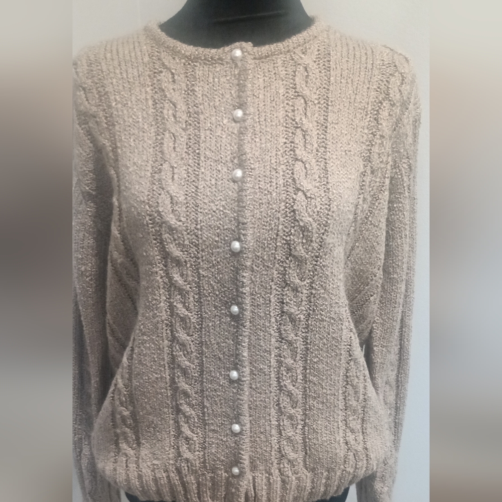 Jennifer Moore Beige Cable Knit Cardigan